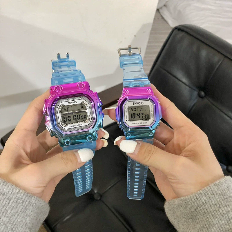 Multifunctional Electronic Watch Leisure Style Plastic Case Silicone Strap Gradient Color Luminous For High School Men And Women - Image 4