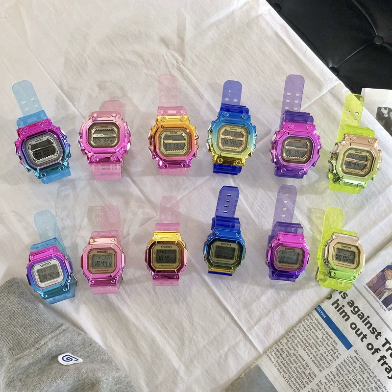Multifunctional Electronic Watch Leisure Style Plastic Case Silicone Strap Gradient Color Luminous For High School Men And Women - Image 5