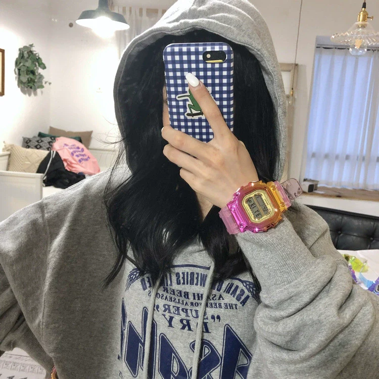Multifunctional Electronic Watch Leisure Style Plastic Case Silicone Strap Gradient Color Luminous For High School Men And Women - Image 6
