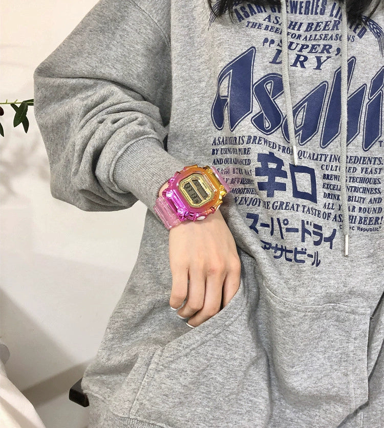 Multifunctional Electronic Watch Leisure Style Plastic Case Silicone Strap Gradient Color Luminous For High School Men And Women - Image 7