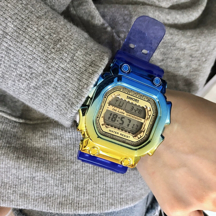 Multifunctional Electronic Watch Leisure Style Plastic Case Silicone Strap Gradient Color Luminous For High School Men And Women - Image 8