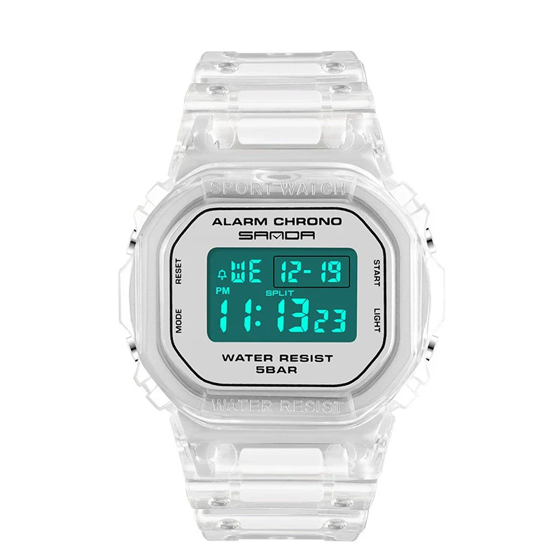 Multifunctional Electronic Waterproof Resin Strap Sports Watch With Round Dial And Mineral Strengthened Mirror For Teenagers And Students