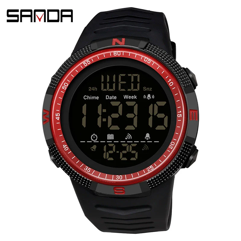 Multifunctional Electronic Waterproof Sports Watch For Men Resin Material Round Dial - Image 2