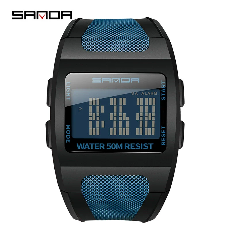 Multifunctional Electronic Waterproof Sports Watch Resin Case Resin Strap Stainless Steel Clasp Round Dial Men's Fashion