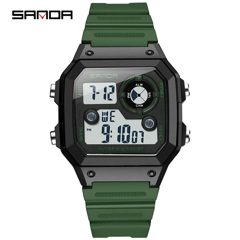 Multifunctional Electronic Waterproof Sports Watch Resin Stainless Steel Round For Men - Image 2