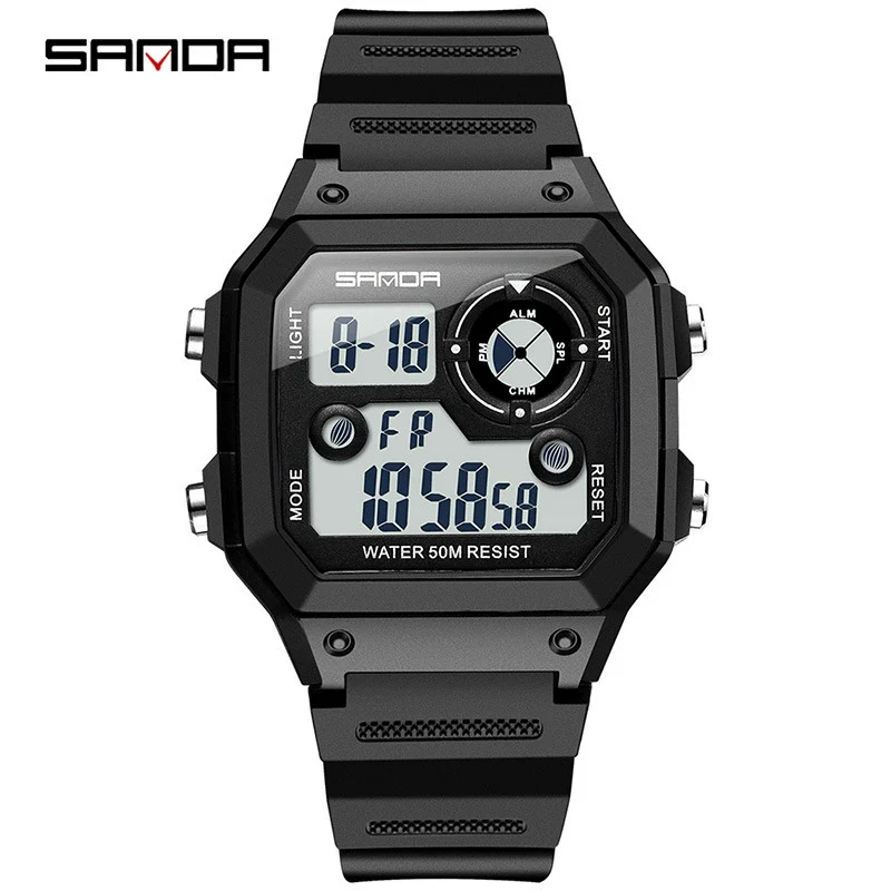 Multifunctional Electronic Waterproof Sports Watch Resin Stainless Steel Round For Men - Image 5