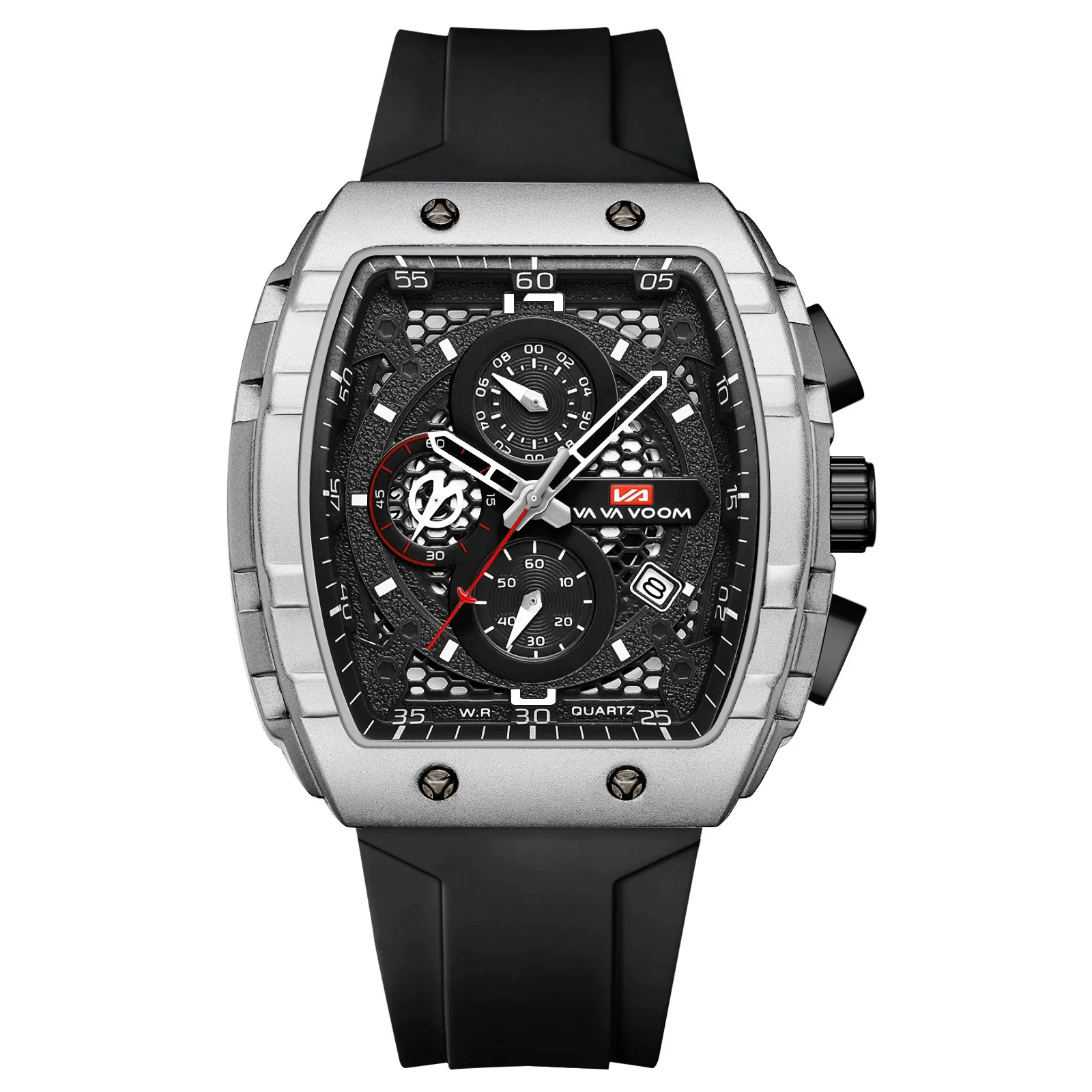 Multifunctional Fashion Business Waterproof Nonautomatic Mechanical Watch Alloy Case Stainless Steel Buckle Silicone Strap Mineral Reinforced Glass Mirror Square Dial - Image 10