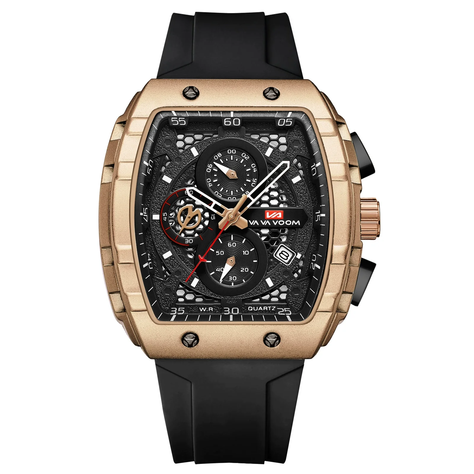 Multifunctional Fashion Business Waterproof Nonautomatic Mechanical Watch Alloy Case Stainless Steel Buckle Silicone Strap Mineral Reinforced Glass Mirror Square Dial - Image 6