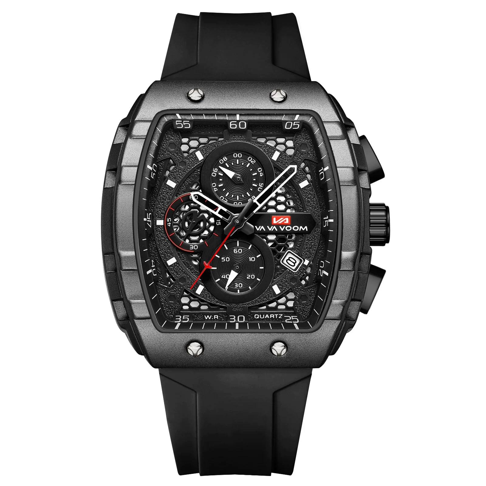 Multifunctional Fashion Business Waterproof Nonautomatic Mechanical Watch Alloy Case Stainless Steel Buckle Silicone Strap Mineral Reinforced Glass Mirror Square Dial - Image 7