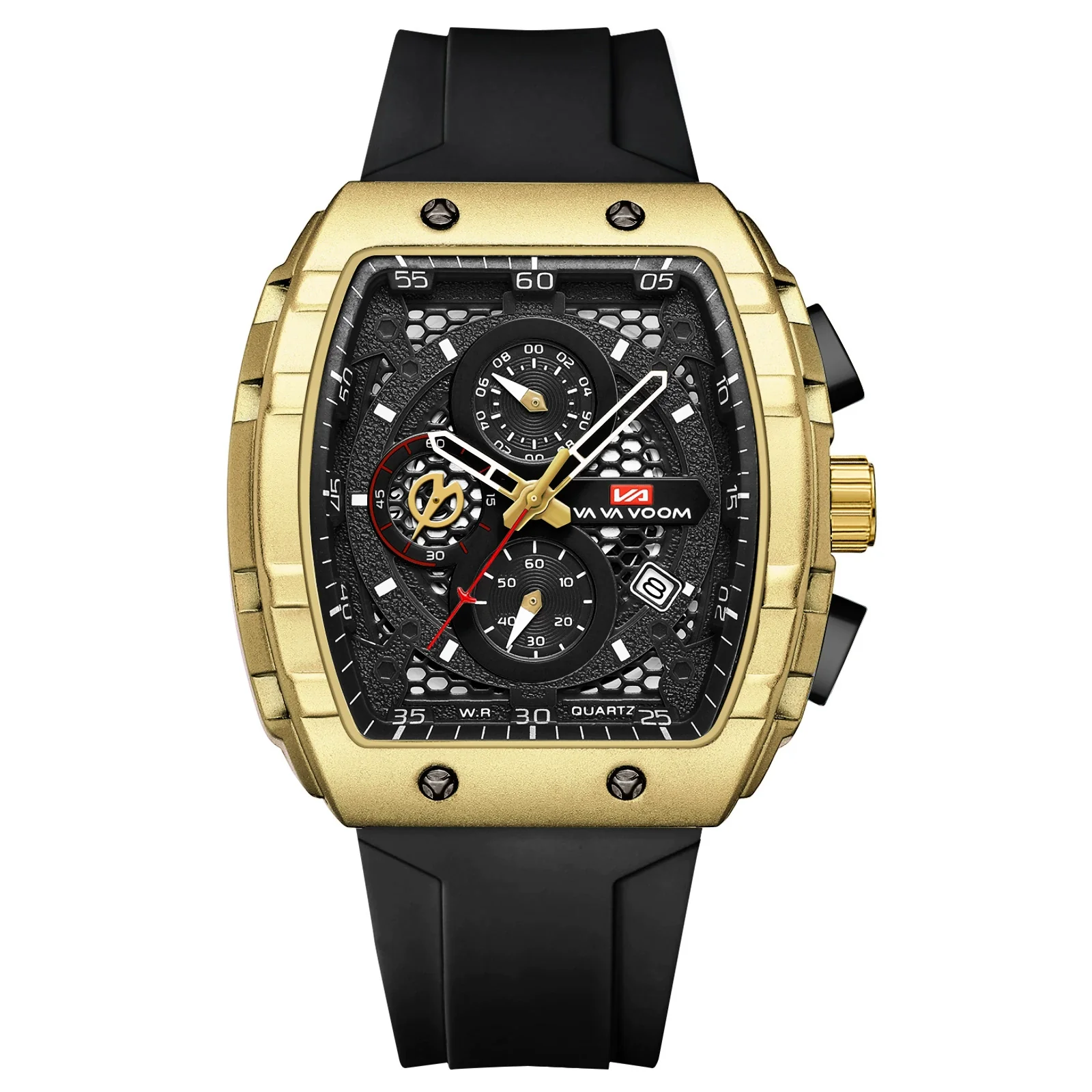 Multifunctional Fashion Business Waterproof Nonautomatic Mechanical Watch Alloy Case Stainless Steel Buckle Silicone Strap Mineral Reinforced Glass Mirror Square Dial - Image 8