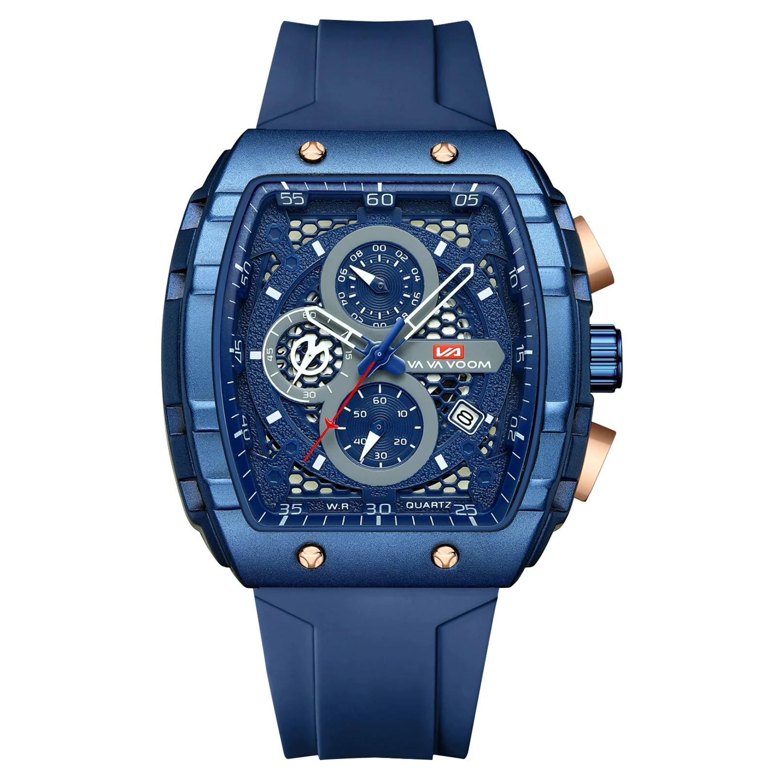 Multifunctional Fashion Business Waterproof Nonautomatic Mechanical Watch Alloy Case Stainless Steel Buckle Silicone Strap Mineral Reinforced Glass Mirror Square Dial - Image 9