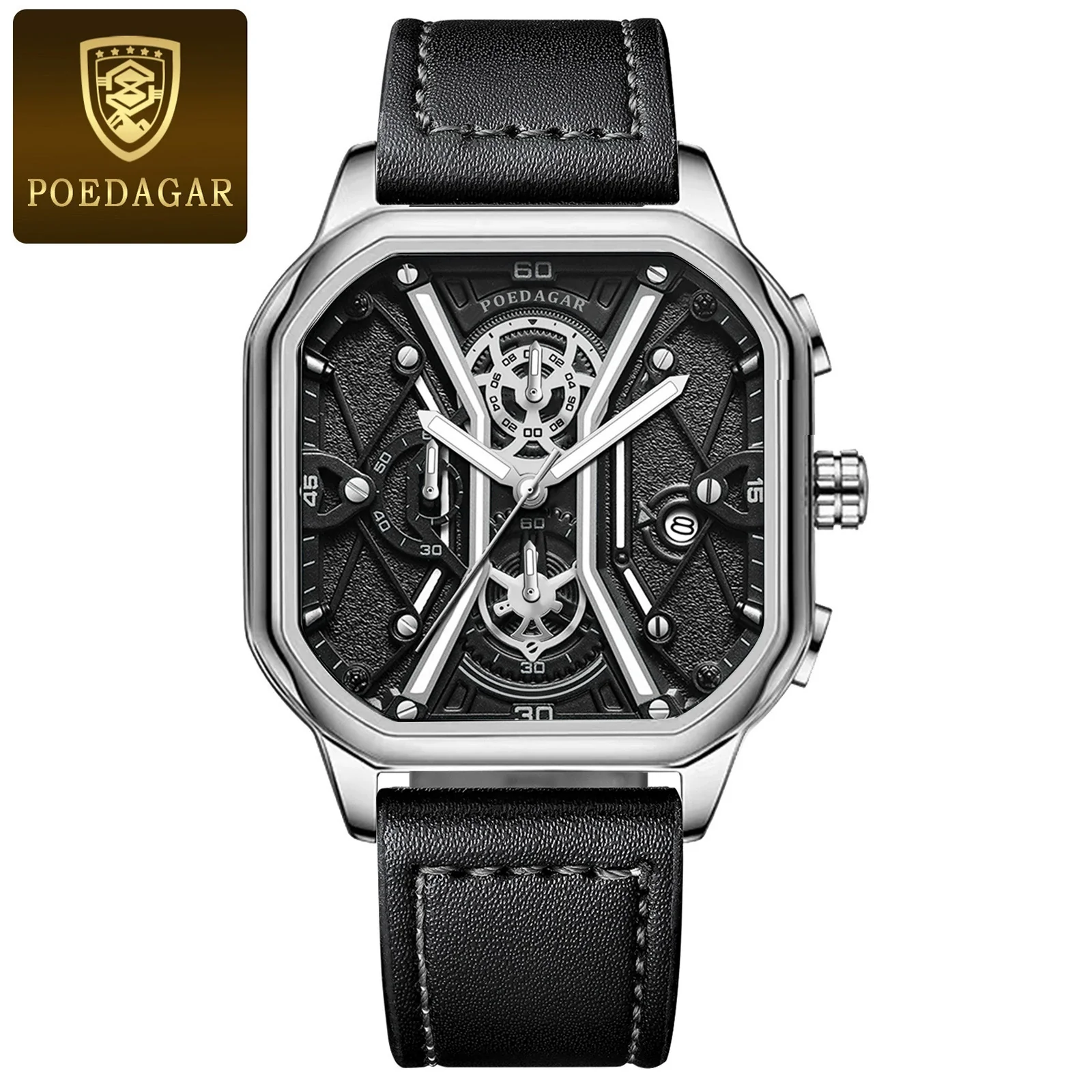 Multifunctional Fashion Men's Watch Alloy Case Stainless Steel Clasp And Strap Square Dial - Image 10