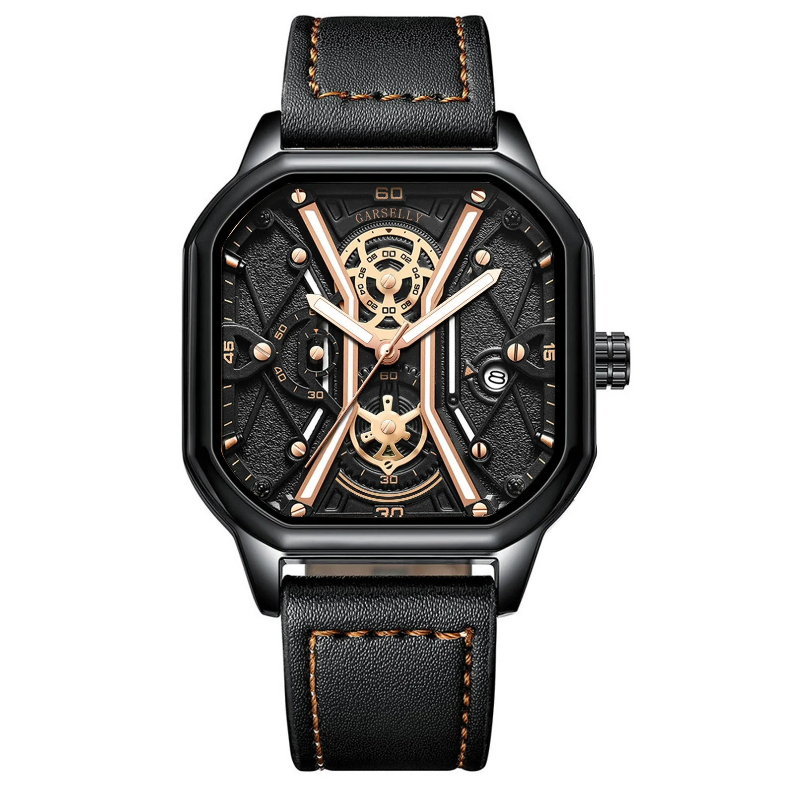Multifunctional Fashion Men's Watch Alloy Case Stainless Steel Clasp And Strap Square Dial - Image 11