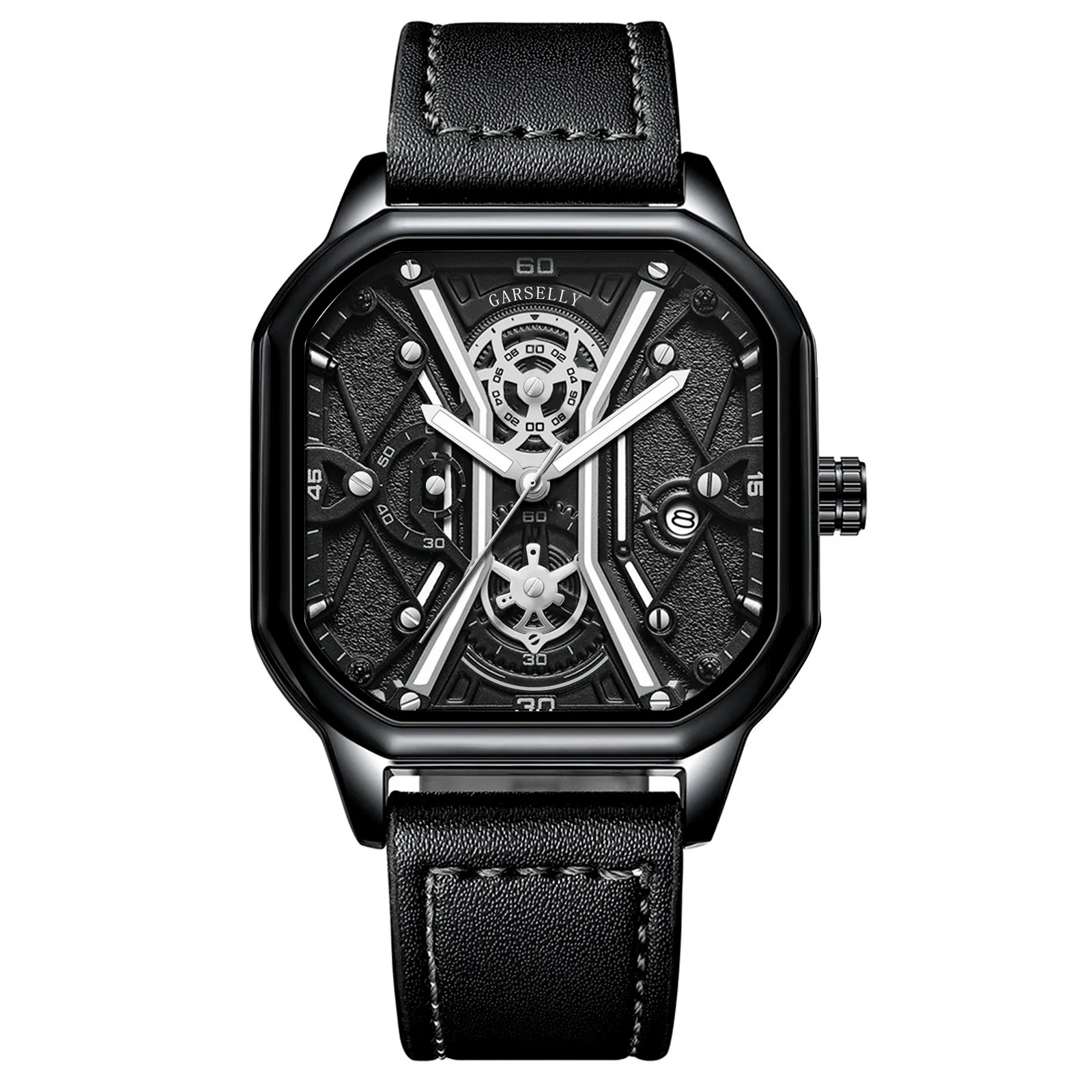 Multifunctional Fashion Men's Watch Alloy Case Stainless Steel Clasp And Strap Square Dial - Image 12