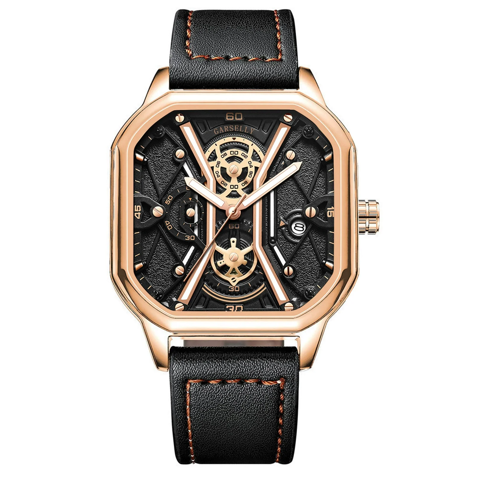 Multifunctional Fashion Men's Watch Alloy Case Stainless Steel Clasp And Strap Square Dial - Image 13