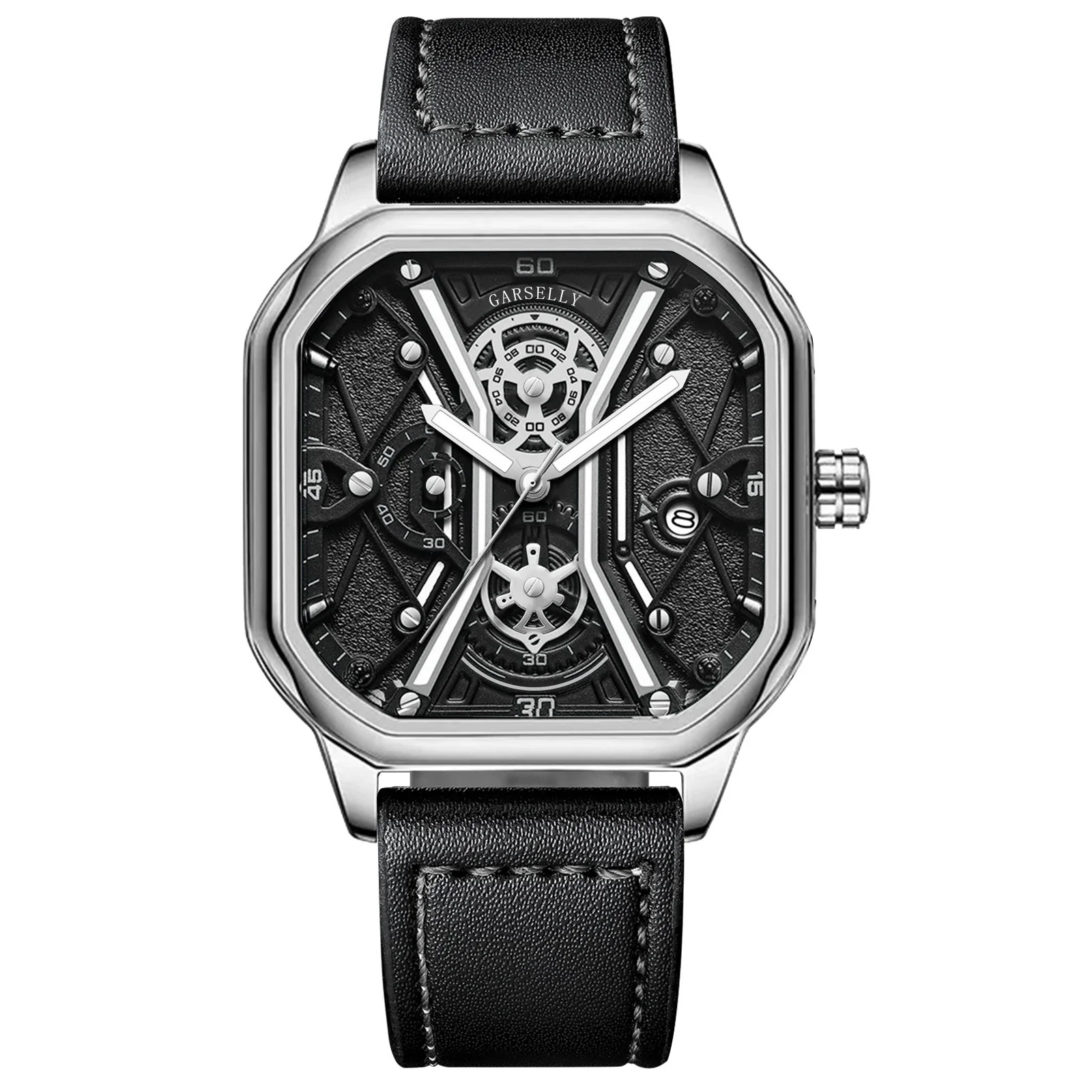 Multifunctional Fashion Men's Watch Alloy Case Stainless Steel Clasp And Strap Square Dial - Image 14