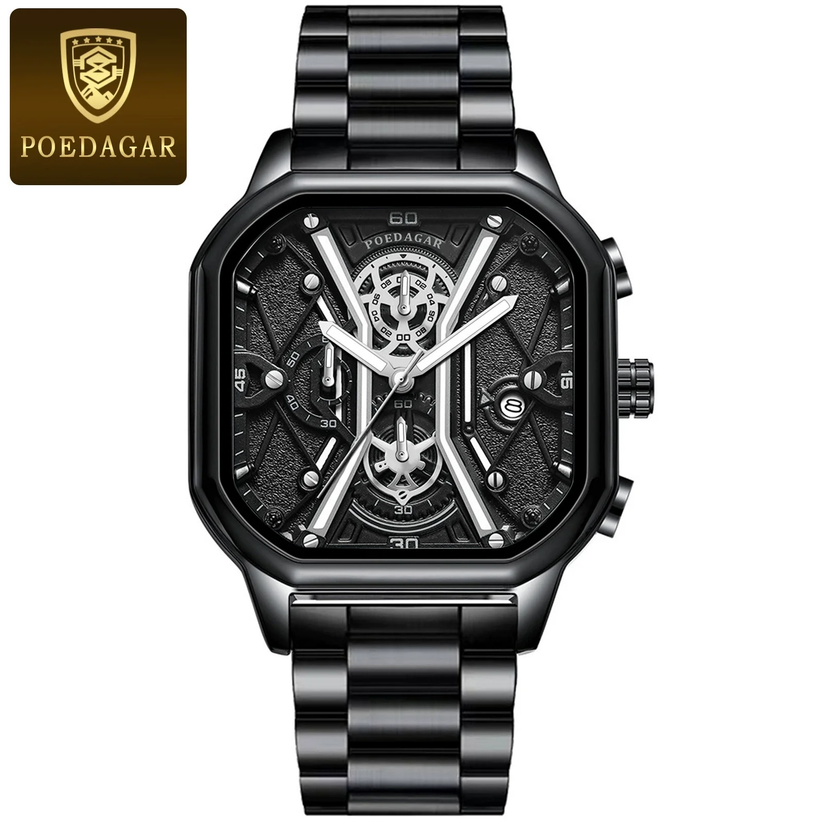 Multifunctional Fashion Men's Watch Alloy Case Stainless Steel Clasp And Strap Square Dial - Image 3
