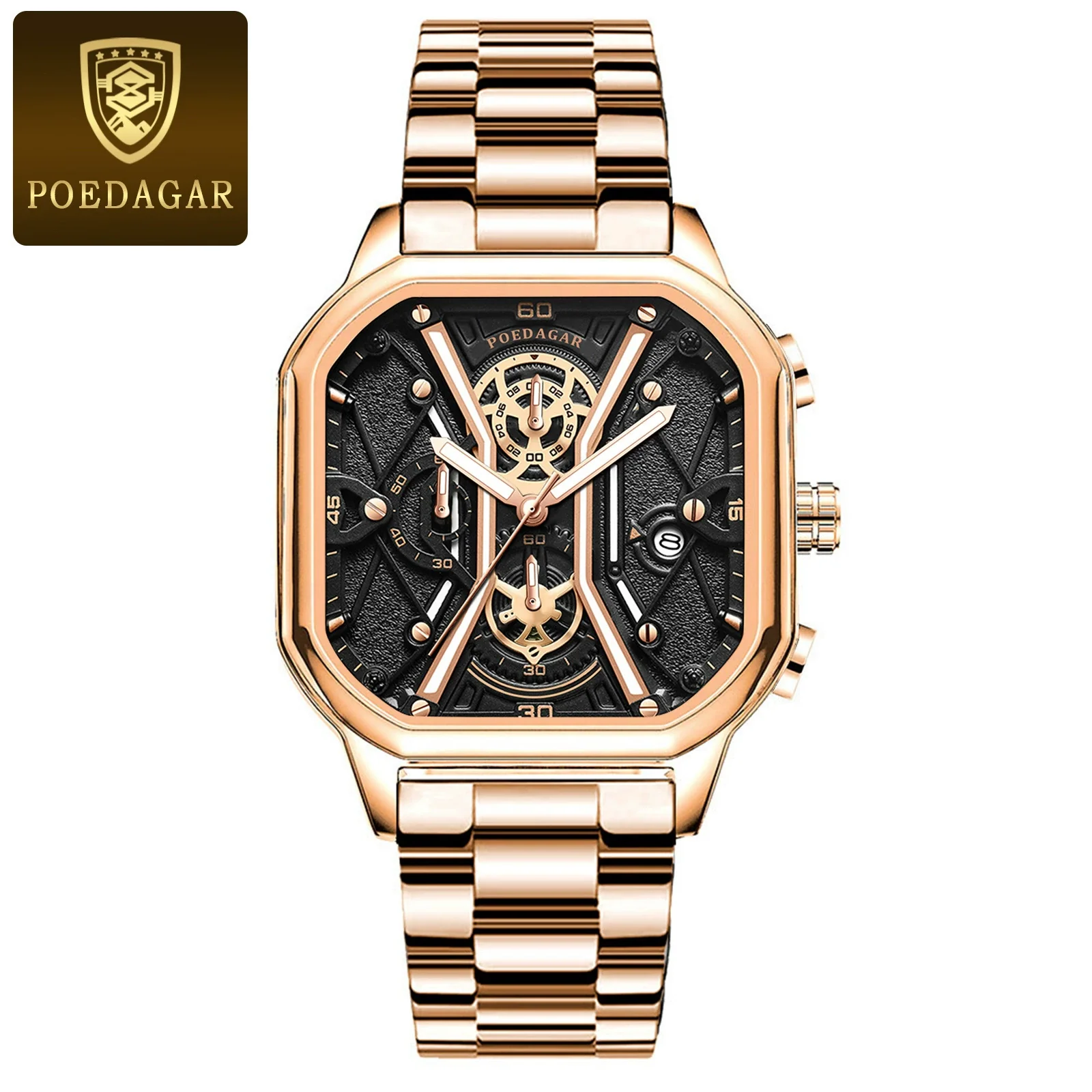 Multifunctional Fashion Men's Watch Alloy Case Stainless Steel Clasp And Strap Square Dial - Image 4
