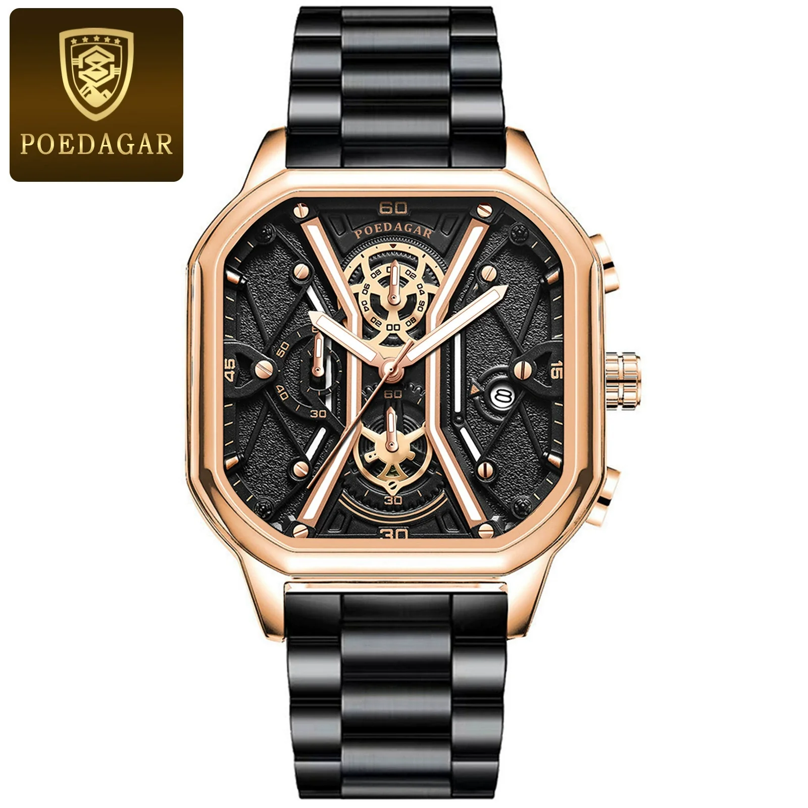 Multifunctional Fashion Men's Watch Alloy Case Stainless Steel Clasp And Strap Square Dial - Image 5