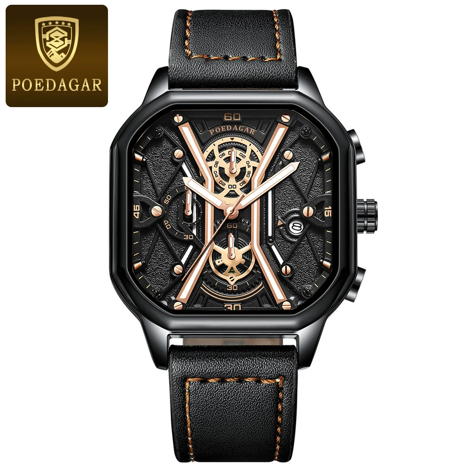 Multifunctional Fashion Men's Watch Alloy Case Stainless Steel Clasp And Strap Square Dial - Image 7