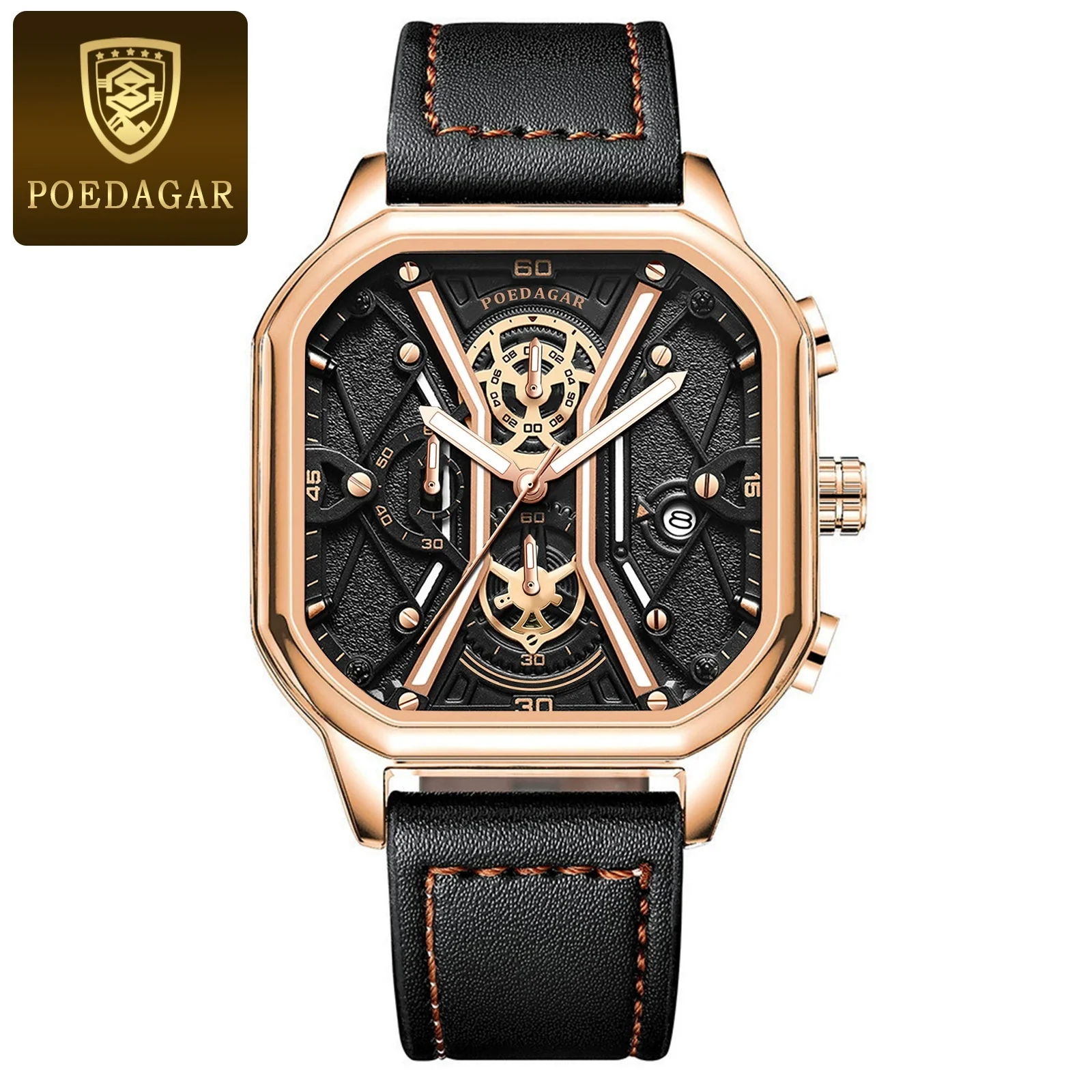 Multifunctional Fashion Men's Watch Alloy Case Stainless Steel Clasp And Strap Square Dial - Image 9