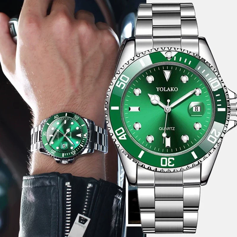Multifunctional Fashion Quartz Watch For Men Alloy Case Round Dial Steel Band