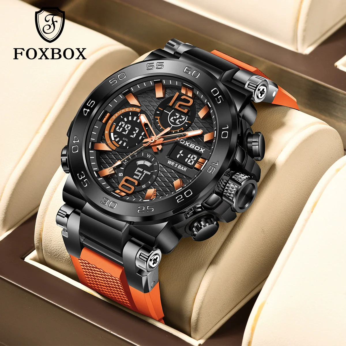 Multifunctional Fashion Sports Watch Waterproof Luminous Dual Display Alloy Alloy Case Silicone Strap Mineral Reinforced Mirror Round Dial Minimalist Style For Men