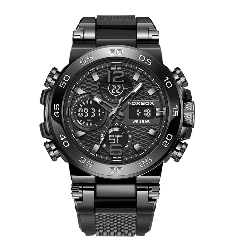 Multifunctional Fashion Sports Watch Waterproof Luminous Dual Display Alloy Alloy Case Silicone Strap Mineral Reinforced Mirror Round Dial Minimalist Style For Men - Image 6