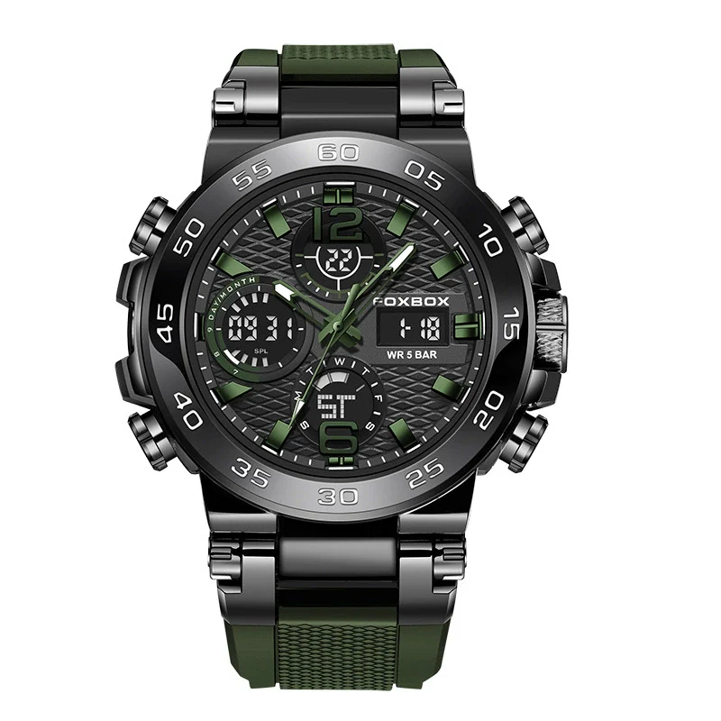 Multifunctional Fashion Sports Watch Waterproof Luminous Dual Display Alloy Alloy Case Silicone Strap Mineral Reinforced Mirror Round Dial Minimalist Style For Men - Image 8