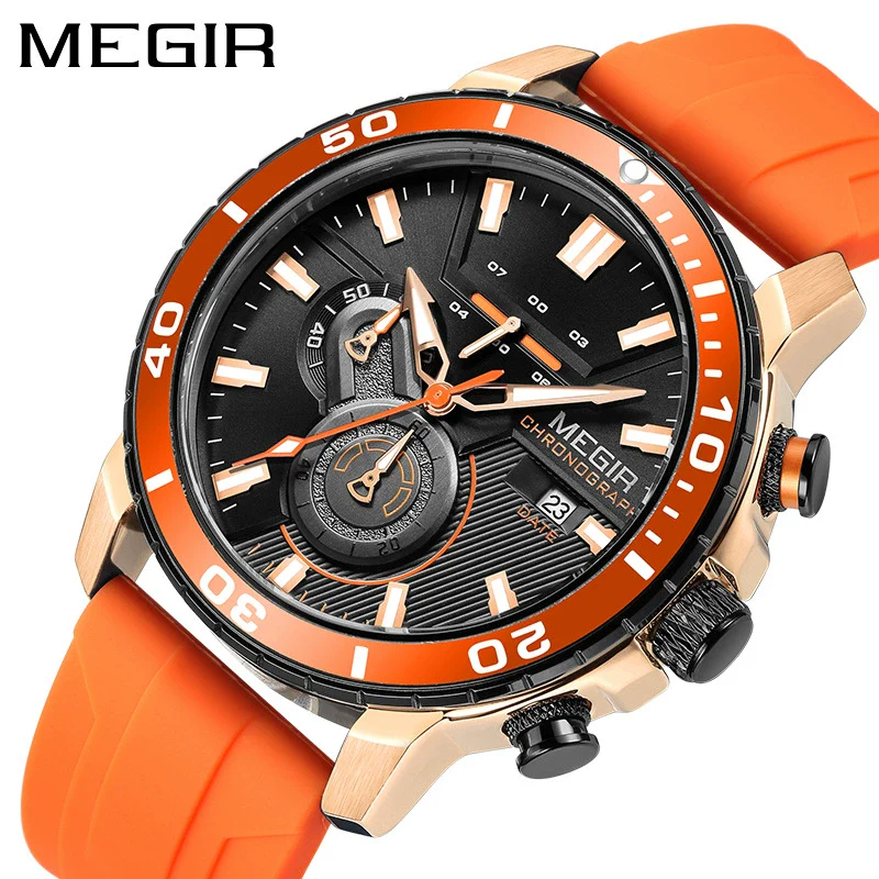 Multifunctional Fashion Timing Sports Watch Alloy Case Silicone Strap Round Dial Male
