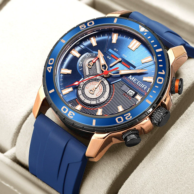 Multifunctional Fashion Timing Sports Watch Alloy Case Silicone Strap Round Dial Male - Image 2