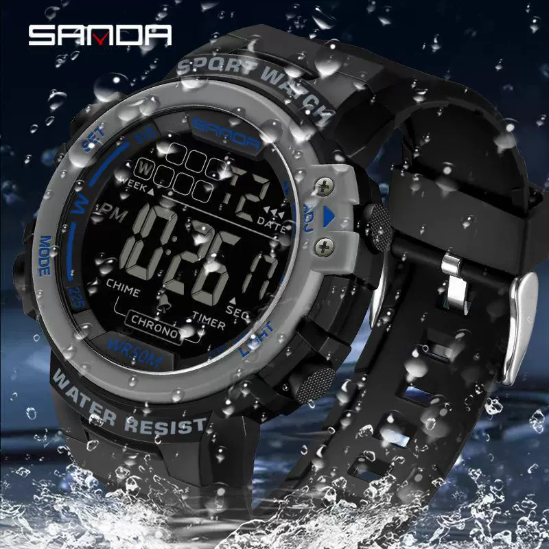 Multifunctional Luminous Electronic Watch Abs Case Tpu Strap Round Dial Simple Style For Men - Image 2