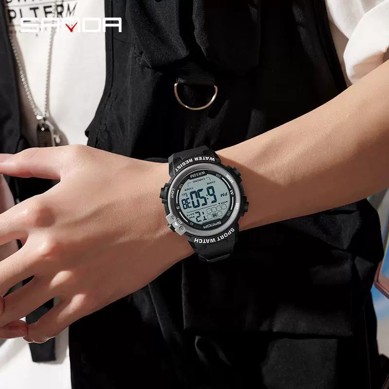 Multifunctional Luminous Electronic Watch Abs Case Tpu Strap Round Dial Simple Style For Men - Image 3