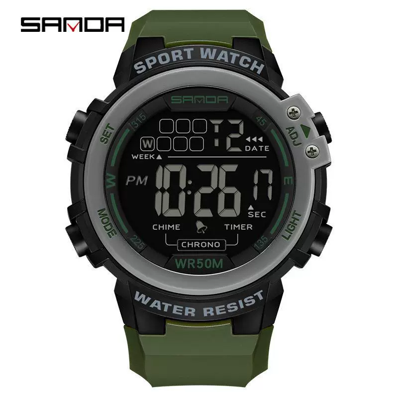 Multifunctional Luminous Electronic Watch Abs Case Tpu Strap Round Dial Simple Style For Men - Image 4