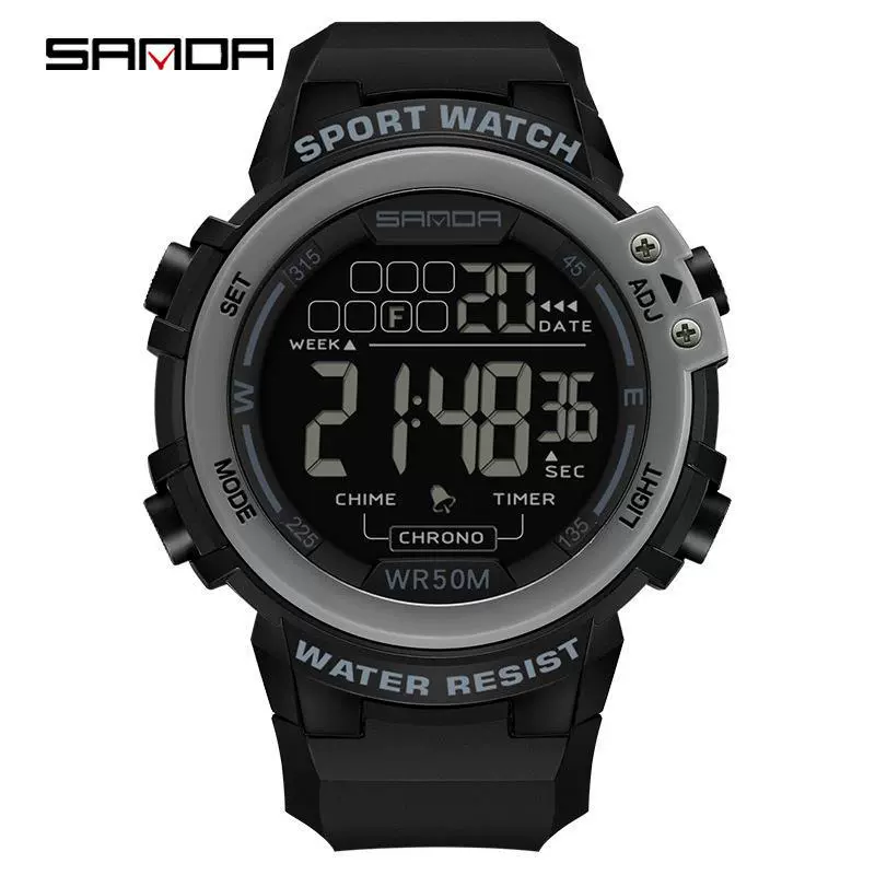 Multifunctional Luminous Electronic Watch Abs Case Tpu Strap Round Dial Simple Style For Men - Image 5