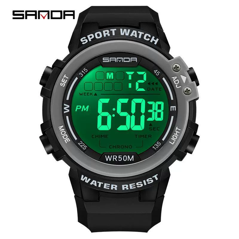 Multifunctional Luminous Electronic Watch Abs Case Tpu Strap Round Dial Simple Style For Men - Image 6