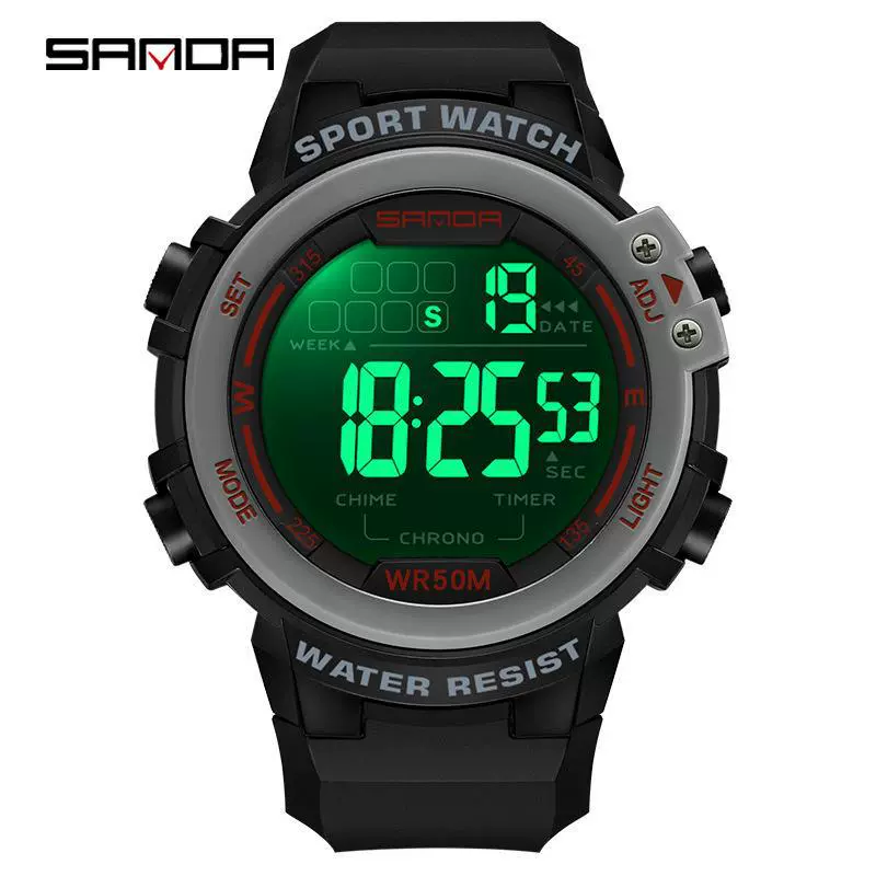 Multifunctional Luminous Electronic Watch Abs Case Tpu Strap Round Dial Simple Style For Men - Image 8