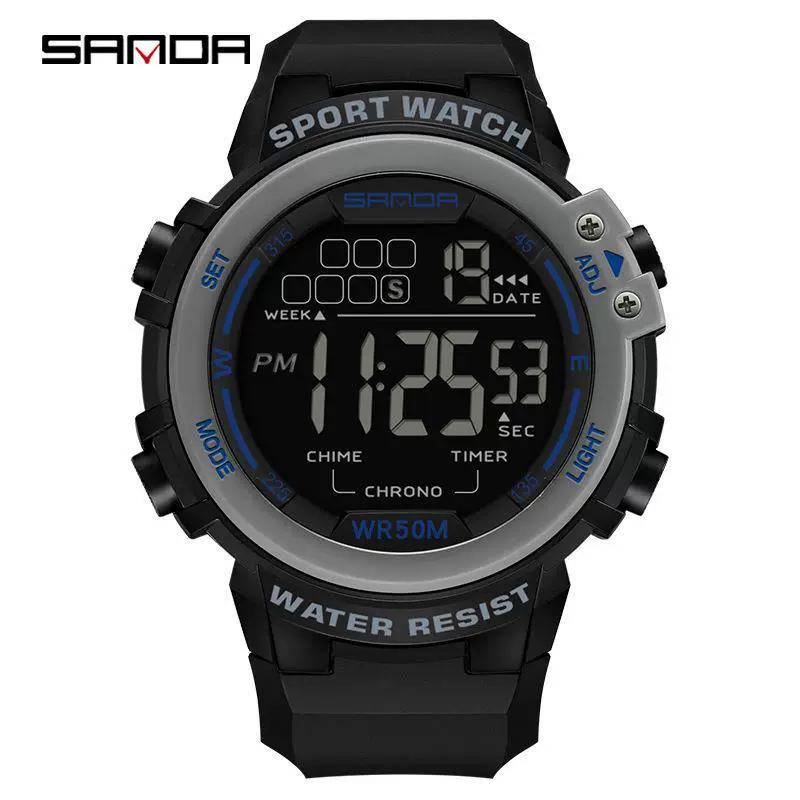 Multifunctional Luminous Electronic Watch Abs Case Tpu Strap Round Dial Simple Style For Men - Image 9