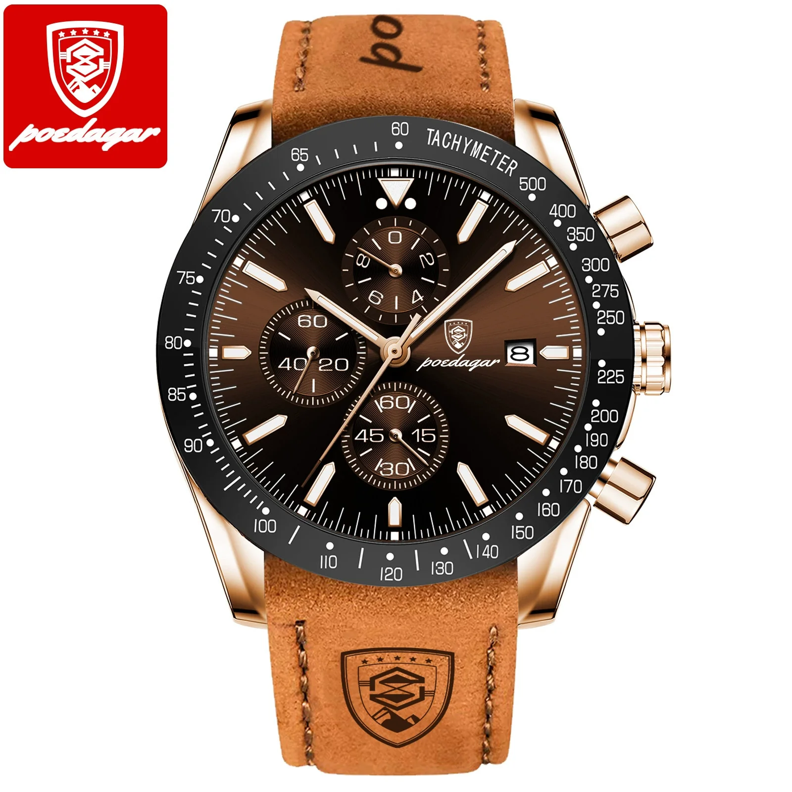 Multifunctional Luminous Men's Alloy And Genuine Leather Quartz Watch With Round Dial And Sport Style - Image 2