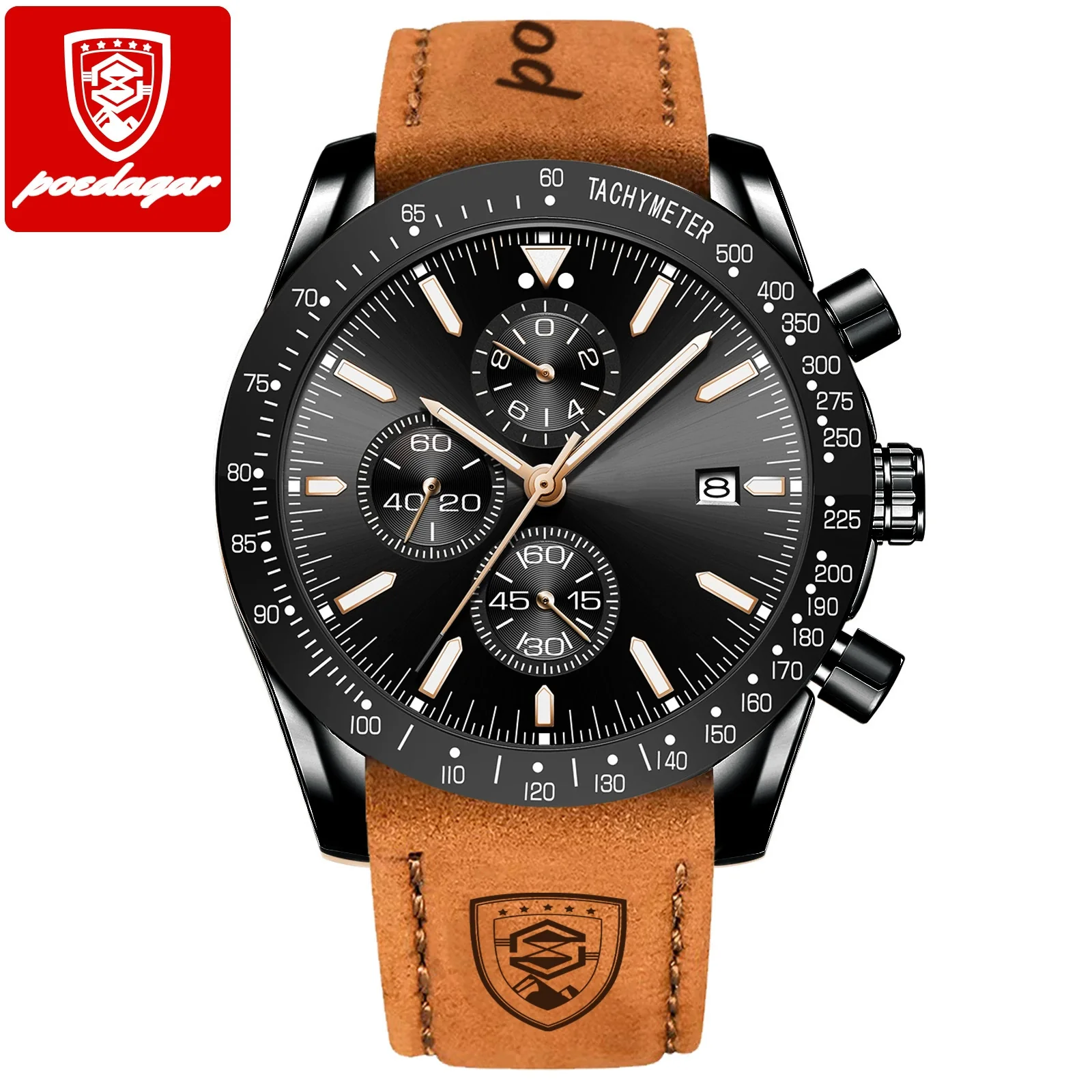Multifunctional Luminous Men's Alloy And Genuine Leather Quartz Watch With Round Dial And Sport Style - Image 4