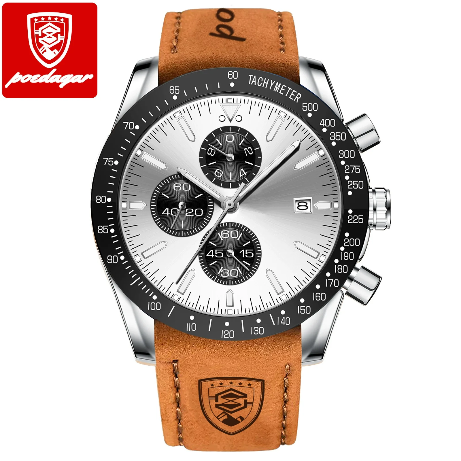 Multifunctional Luminous Men's Alloy And Genuine Leather Quartz Watch With Round Dial And Sport Style - Image 7