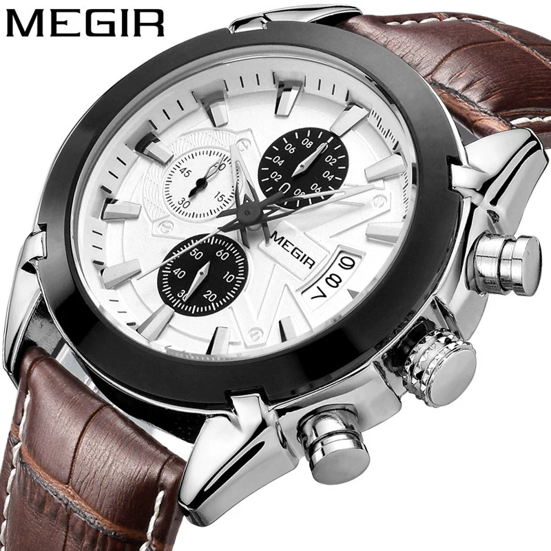 Multifunctional Men's Quartz Watch Casual Fashion Waterproof Alloy Case Genuine Leather Strap Round Dial