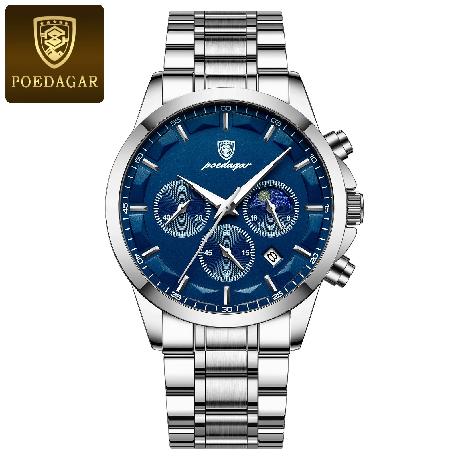 Multifunctional Men's Stainless Steel Band Quartz Watch With Round Dial And Onion Crown Leisure Style - Image 3