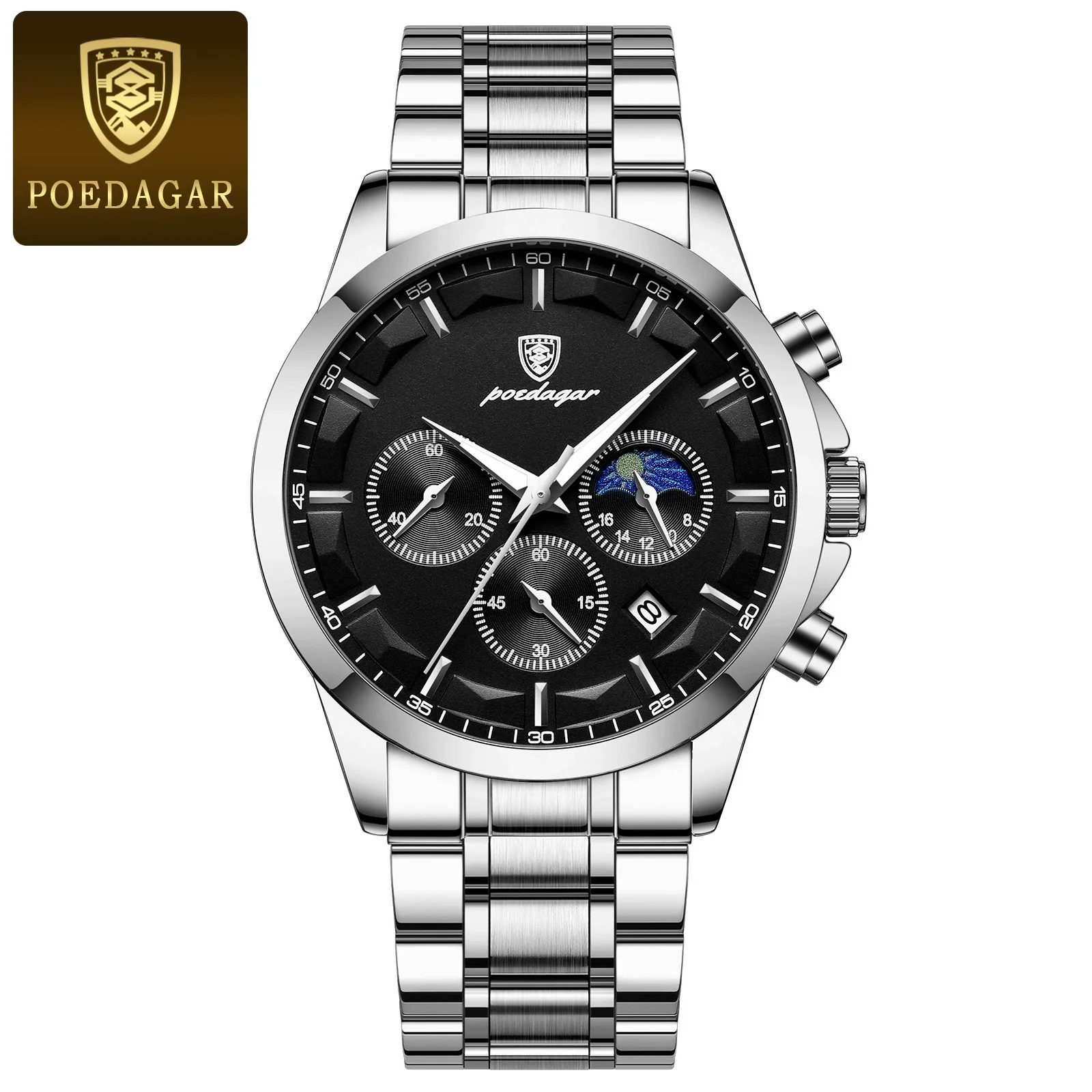 Multifunctional Men's Stainless Steel Band Quartz Watch With Round Dial And Onion Crown Leisure Style - Image 4