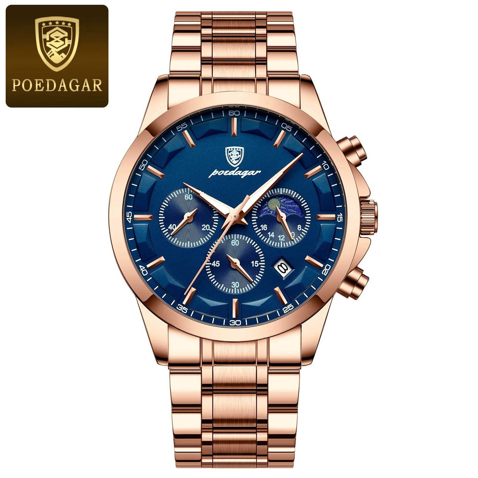Multifunctional Men's Stainless Steel Band Quartz Watch With Round Dial And Onion Crown Leisure Style - Image 5
