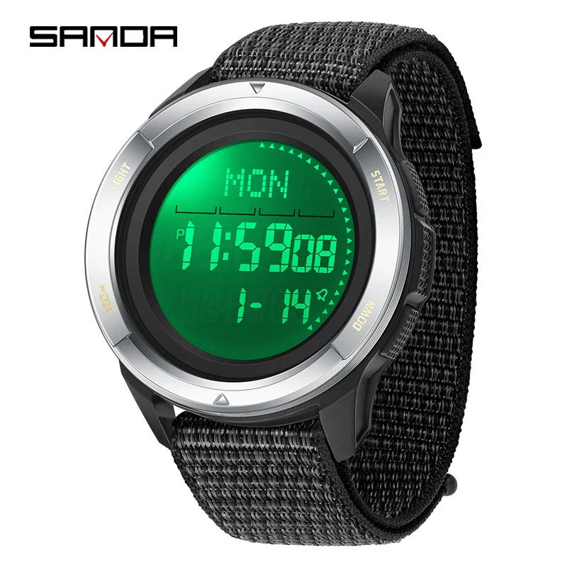 Multifunctional Outdoor Sports Watch Zinc Alloyabs Case Nylon Strap Round Dial Fstn Screen