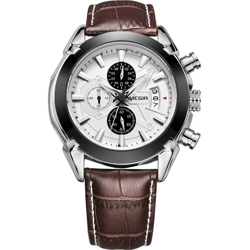 Multifunctional Quartz Men's Watch Alloy Case Genuine Leather Strap Round Dial - Image 6