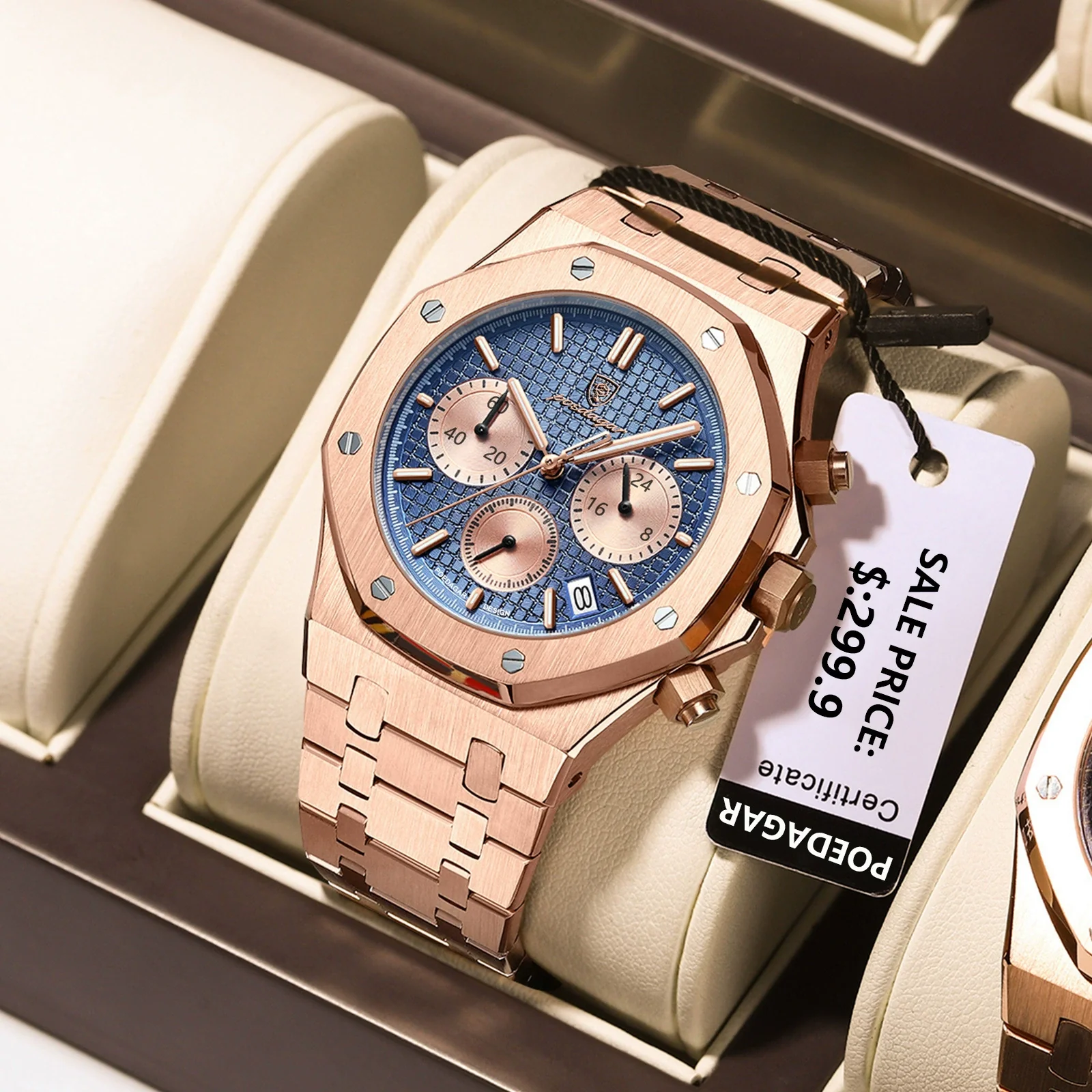 Multifunctional Quartz Men's Watch Alloy Stainless Steel Sports Square Design