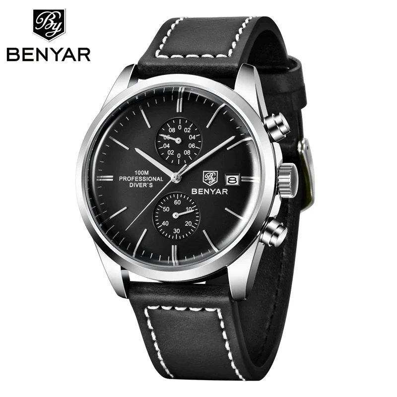Multifunctional Quartz Movement Leather Strap Men's Business Leisure Calendar Watch With Stainless Steel Buckle And Round Dial - Image 2