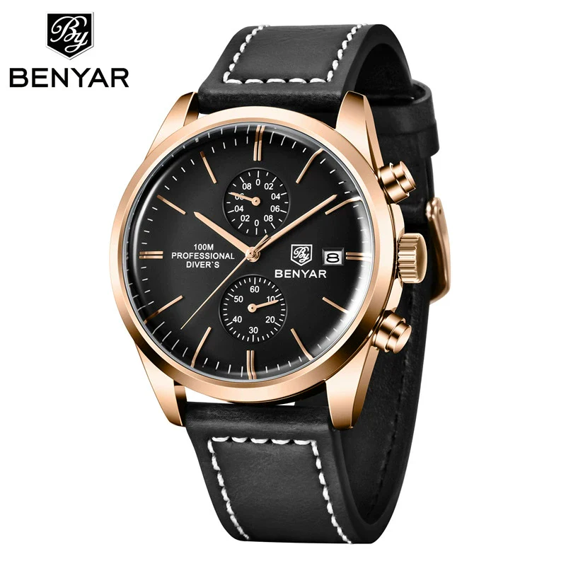 Multifunctional Quartz Movement Leather Strap Men's Business Leisure Calendar Watch With Stainless Steel Buckle And Round Dial - Image 3